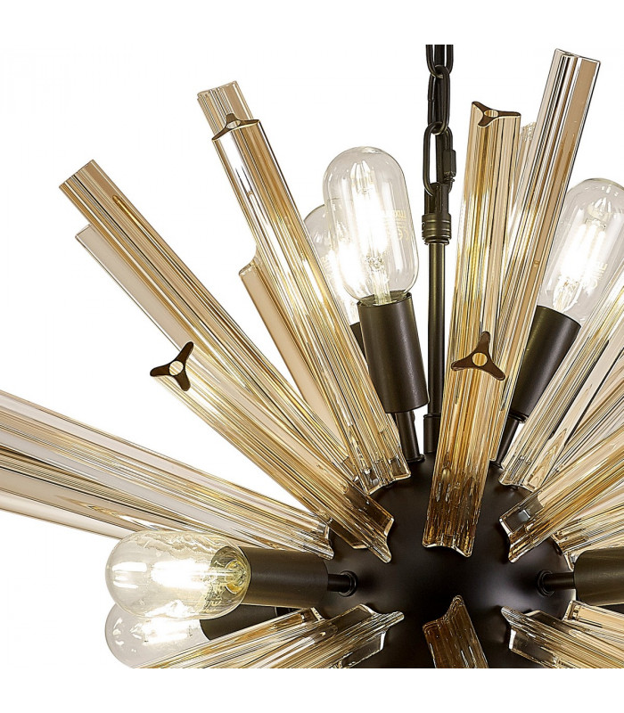 Hornby 10 Light E14 Round Ceiling Pendant Matt Black Champagne Gold Glass-6