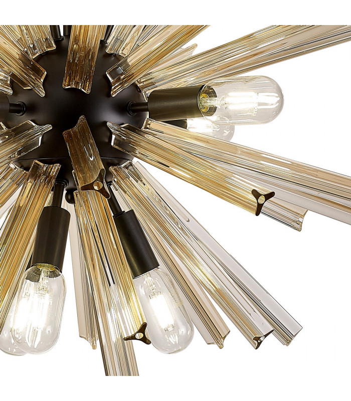 Hornby 10 Light E14 Round Ceiling Pendant Matt Black Champagne Gold Glass-7