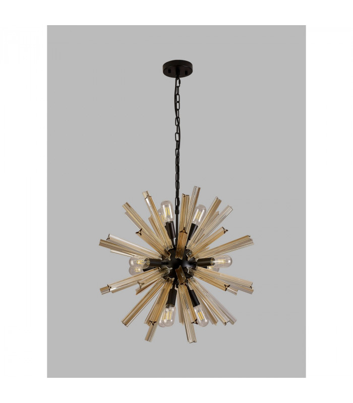 Hornby 10 Light E14 Round Ceiling Pendant Matt Black Champagne Gold Glass-8