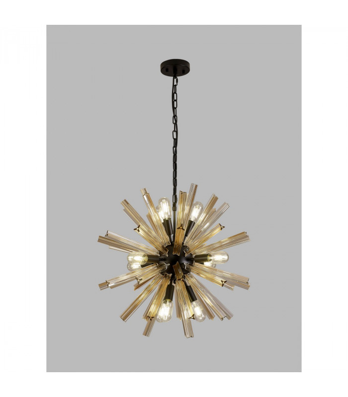 Hornby 10 Light E14 Round Ceiling Pendant Matt Black Champagne Gold Glass-9