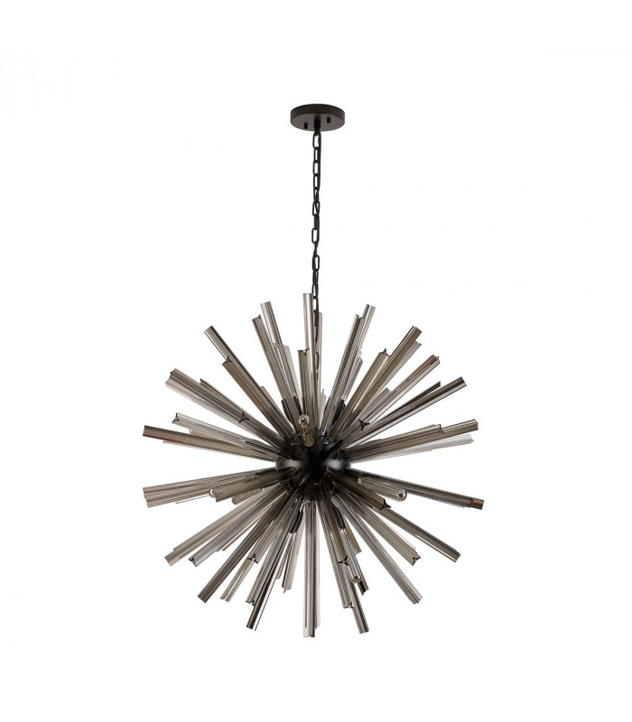 Hornby 16 Light E27 Round Ceiling Pendant Matt Black Smoke Glass-4