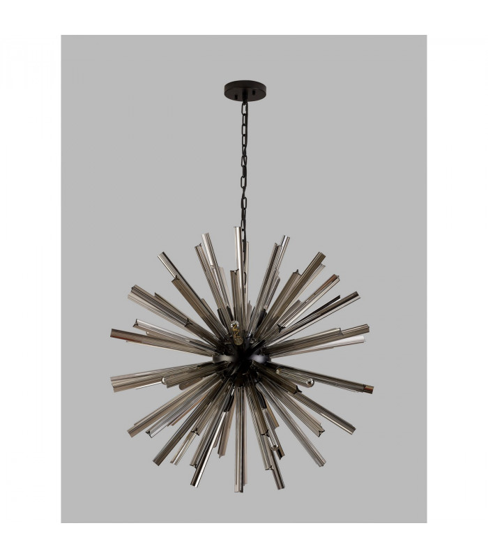 Hornby 16 Light E27 Round Ceiling Pendant Matt Black Smoke Glass-8