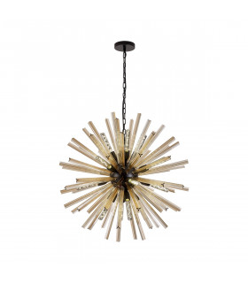 Hornby 16 Light E27 Round Ceiling Pendant Matt Black Champagne Gold Glass-1