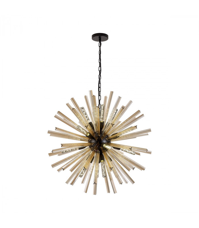 Hornby 16 Light E27 Round Ceiling Pendant Matt Black Champagne Gold Glass-1