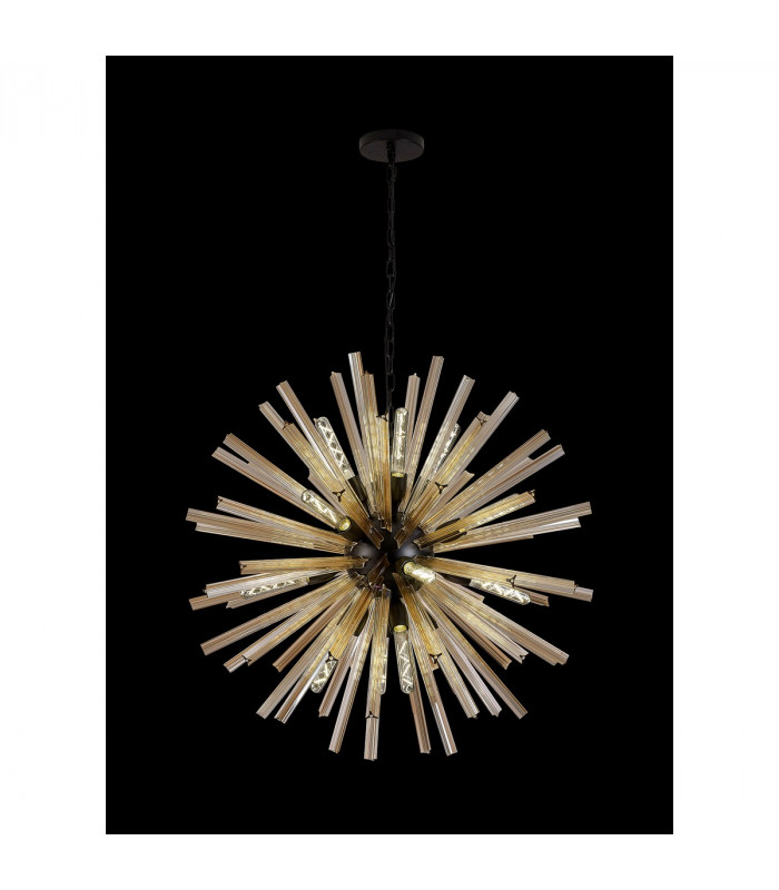 Hornby 16 Light E27 Round Ceiling Pendant Matt Black Champagne Gold Glass-3