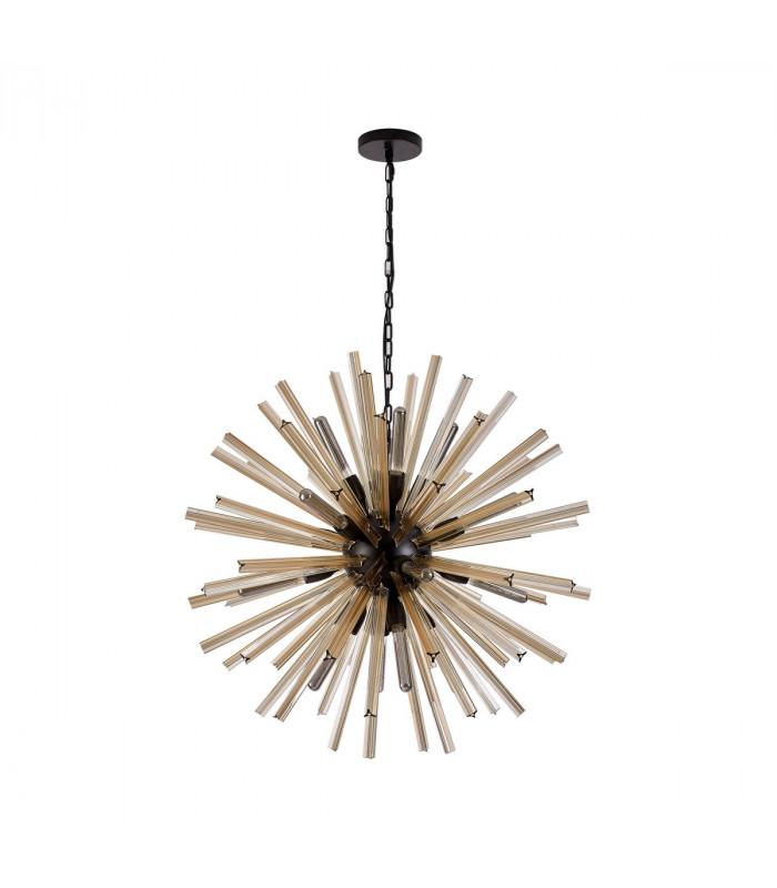 Hornby 16 Light E27 Round Ceiling Pendant Matt Black Champagne Gold Glass-4