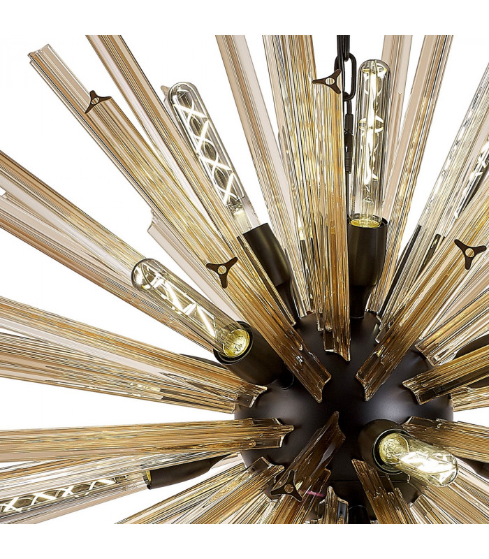 Hornby 16 Light E27 Round Ceiling Pendant Matt Black Champagne Gold Glass-6