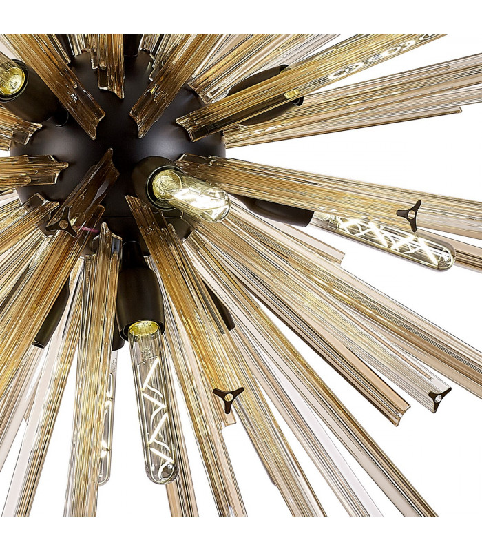 Hornby 16 Light E27 Round Ceiling Pendant Matt Black Champagne Gold Glass-7