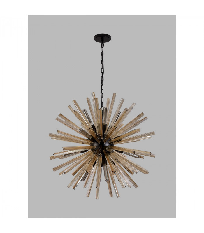 Hornby 16 Light E27 Round Ceiling Pendant Matt Black Champagne Gold Glass-8