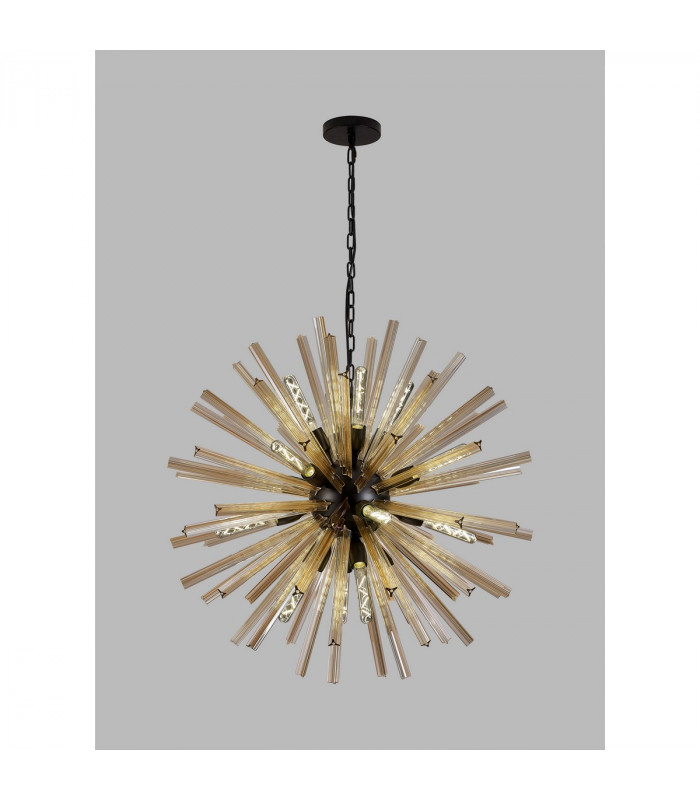 Hornby 16 Light E27 Round Ceiling Pendant Matt Black Champagne Gold Glass-9