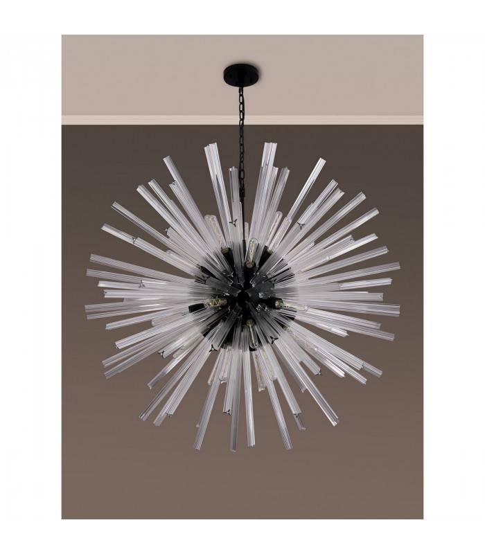 Hornby 32 Light E27 Round Ceiling Pendant Matt Black Clear Glass-9