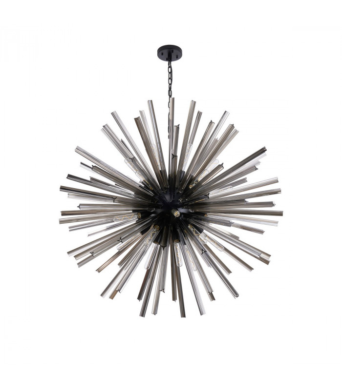 Hornby 32 Light E27 Round Ceiling Pendant Matt Black Smoke Glass-4