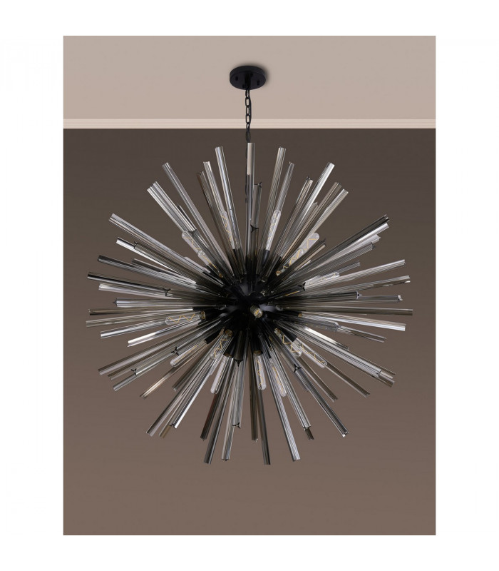 Hornby 32 Light E27 Round Ceiling Pendant Matt Black Smoke Glass-9