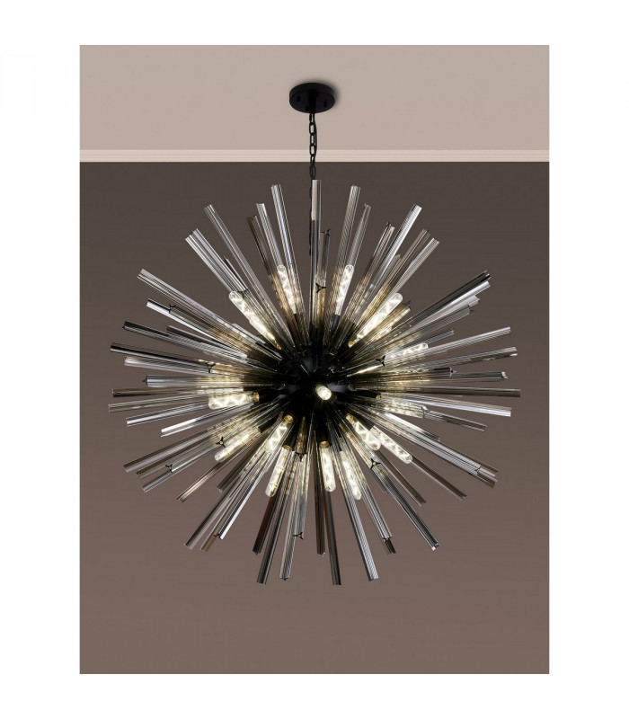 Hornby 32 Light E27 Round Ceiling Pendant Matt Black Smoke Glass-10