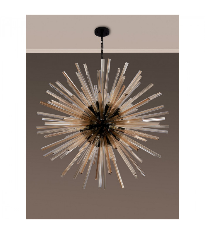 Hornby 32 Light E27 Round Ceiling Pendant Matt Black Champagne Glass-9