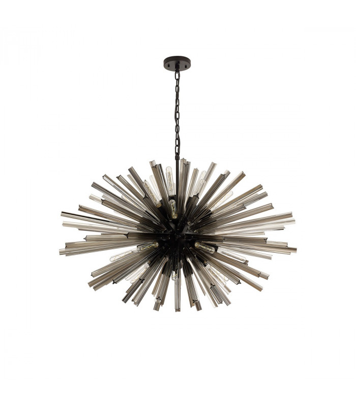 Hornby 32 Light E27 Oval Ceiling Pendant Matt Black Smoke Glass-4