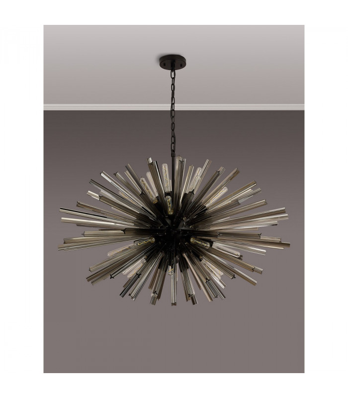 Hornby 32 Light E27 Oval Ceiling Pendant Matt Black Smoke Glass-9