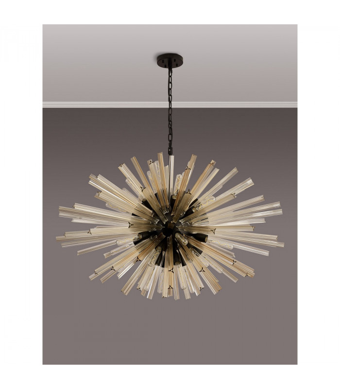 Hornby 32 Light E27 Oval Ceiling Pendant Matt Black Champagne Glass-9
