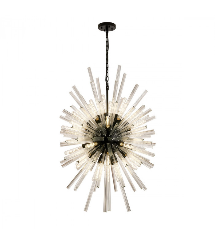 Hornby 32 Light E27 Vertical Oval Ceiling Pendant Matt Black Clear Glass-1