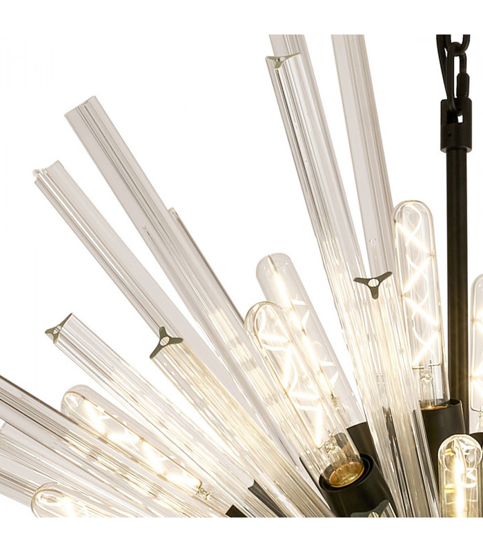 Hornby 32 Light E27 Vertical Oval Ceiling Pendant Matt Black Clear Glass-6