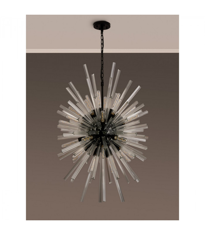 Hornby 32 Light E27 Vertical Oval Ceiling Pendant Matt Black Clear Glass-9