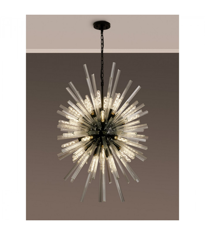 Hornby 32 Light E27 Vertical Oval Ceiling Pendant Matt Black Clear Glass-10