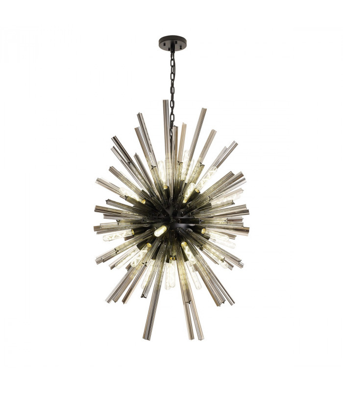 Hornby 32 Light E27 Vertical Oval Ceiling Pendant Matt Black Smoke Glass-1