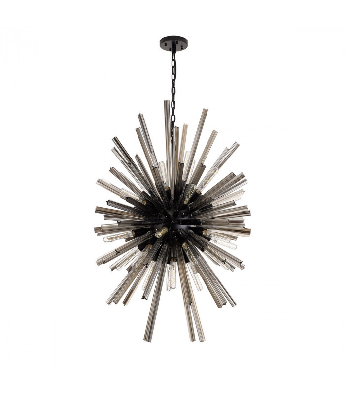 Hornby 32 Light E27 Vertical Oval Ceiling Pendant Matt Black Smoke Glass-4