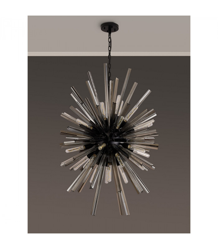 Hornby 32 Light E27 Vertical Oval Ceiling Pendant Matt Black Smoke Glass-9