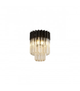 Poland Ceiling Lamp Round 3 Light E14 Matt Black Cognac Sculpted Glass-1