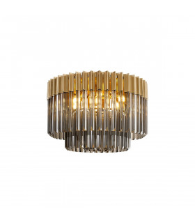 Poland Ceiling Lamp Round 7 Light E14 Brass Smoke Sculpted Glass Item Weight: 15.3kg-1