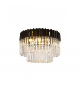 Poland Ceiling Lamp Round 7 Light E14 Matt Black Clear Sculpted Glass Item Weight: 15.3kg-1