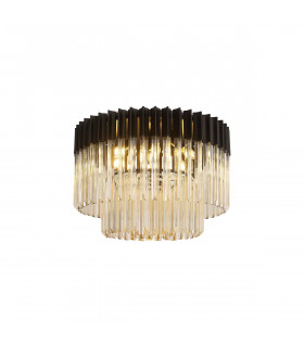 Poland Ceiling Lamp Round 7 Light E14 Matt Black Cognac Sculpted Glass Item Weight: 15.3kg-1