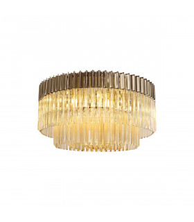 Poland Ceiling Lamp Round 12 Light E14 Polished Nickel Cognac Sculpted Glass Item Weight: 28.7kg-1
