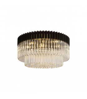 Poland Ceiling Lamp Round 12 Light E14 Matt Black Clear Sculpted Glass Item Weight: 28.4kg-1