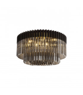 Poland Ceiling Lamp Round 12 Light E14 Matt Black Smoke Sculpted Glass Item Weight: 28.4kg-1