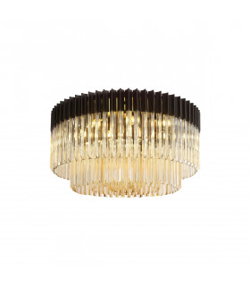 Poland Ceiling Lamp Round 12 Light E14 Matt Black Cognac Sculpted Glass Item Weight: 28.4kg-1
