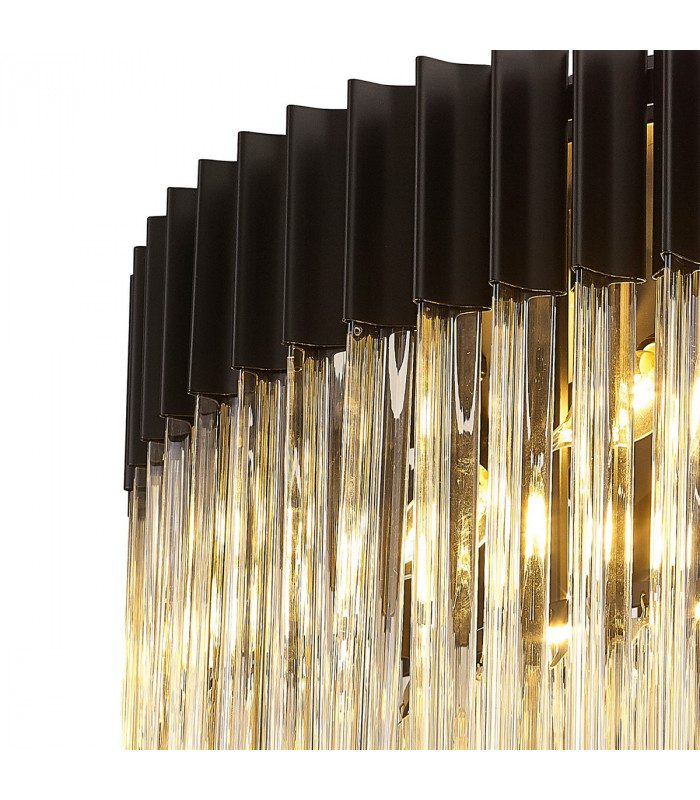 Poland Ceiling Lamp Round 12 Light E14 Matt Black Cognac Sculpted Glass Item Weight: 28.4kg-5