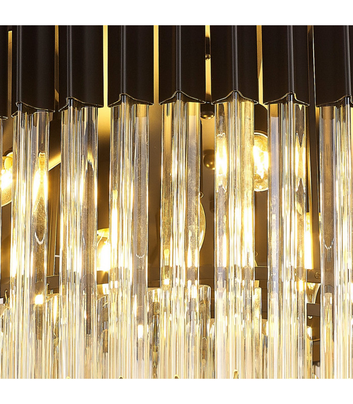 Poland Ceiling Lamp Round 12 Light E14 Matt Black Cognac Sculpted Glass Item Weight: 28.4kg-7