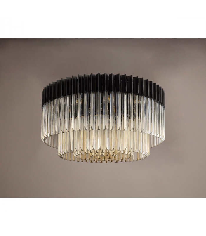 Poland Ceiling Lamp Round 12 Light E14 Matt Black Cognac Sculpted Glass Item Weight: 28.4kg-8