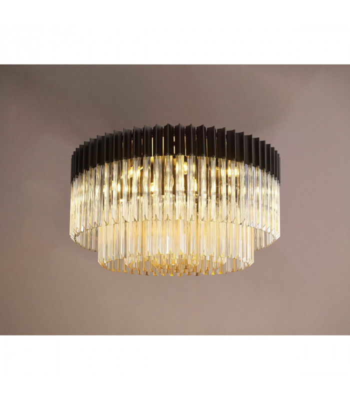 Poland Ceiling Lamp Round 12 Light E14 Matt Black Cognac Sculpted Glass Item Weight: 28.4kg-9