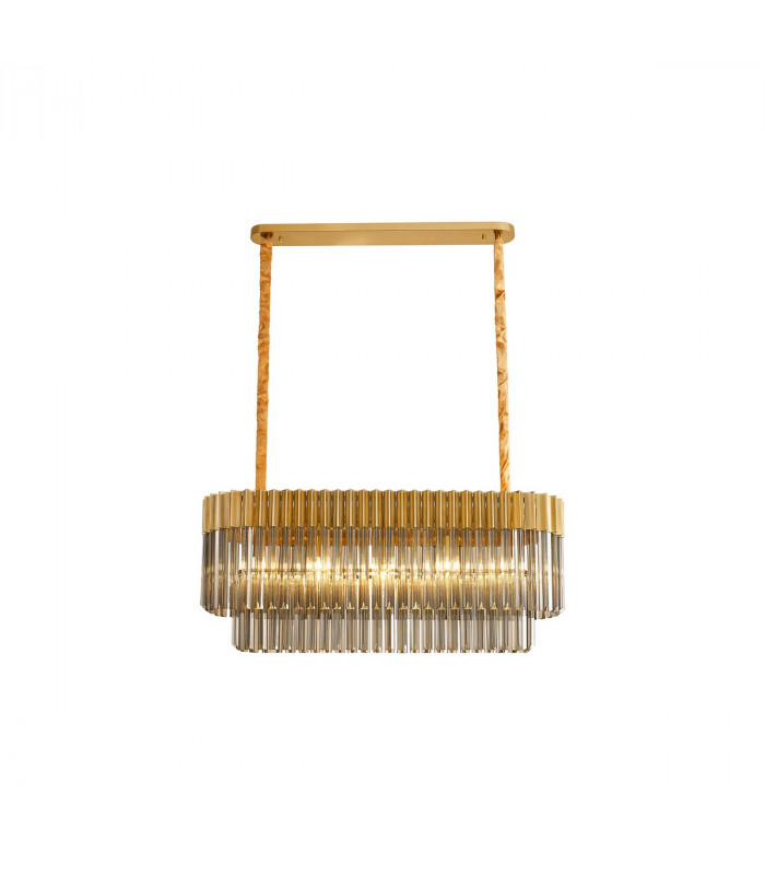 Poland Ceiling Pendant Rectangle 5 Light E14 Brass Smoke Sculpted Glass Item Weight: 21.2kg-1