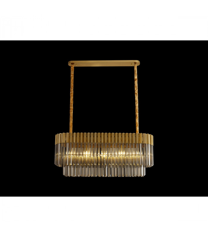 Poland Ceiling Pendant Rectangle 5 Light E14 Brass Smoke Sculpted Glass Item Weight: 21.2kg-3