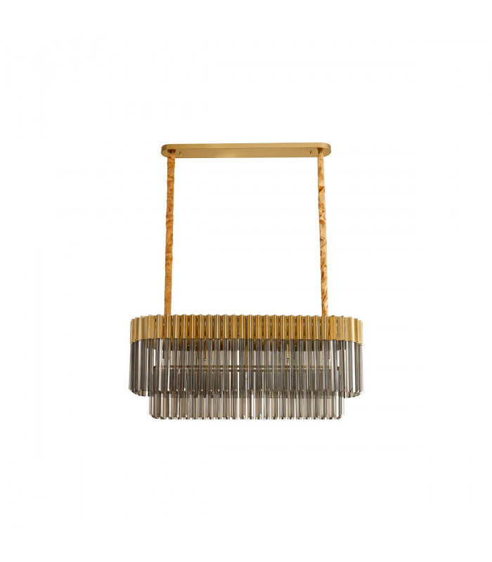 Poland Ceiling Pendant Rectangle 5 Light E14 Brass Smoke Sculpted Glass Item Weight: 21.2kg-4