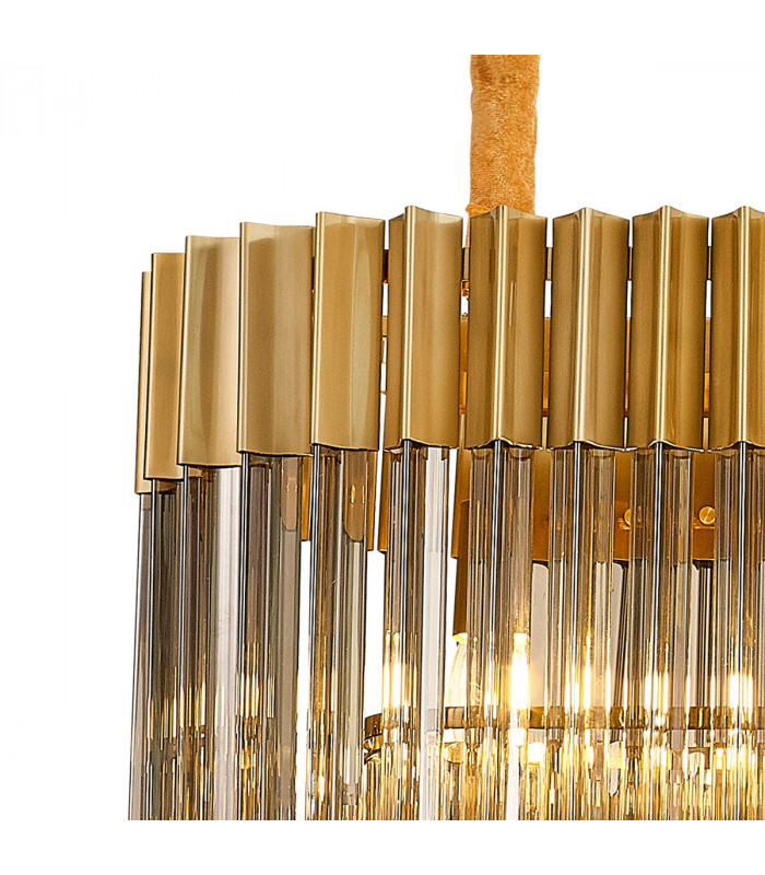 Poland Ceiling Pendant Rectangle 5 Light E14 Brass Smoke Sculpted Glass Item Weight: 21.2kg-6