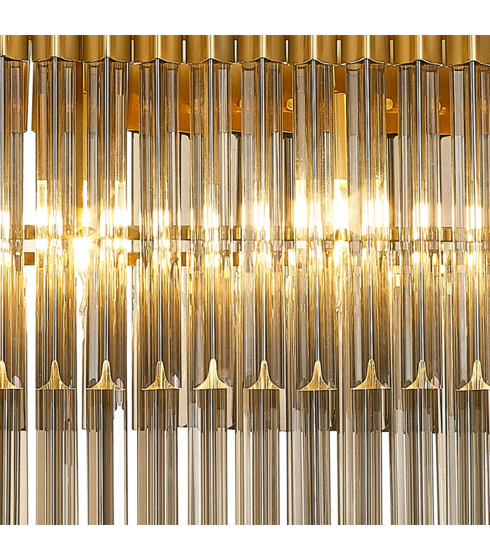 Poland Ceiling Pendant Rectangle 5 Light E14 Brass Smoke Sculpted Glass Item Weight: 21.2kg-7
