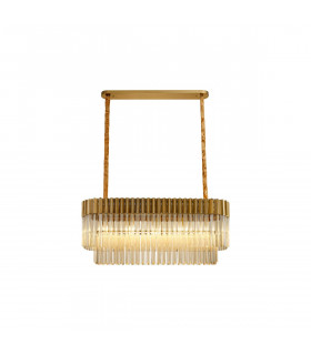 Poland Ceiling Pendant Rectangle 5 Light E14 Brass Cognac Sculpted Glass-1