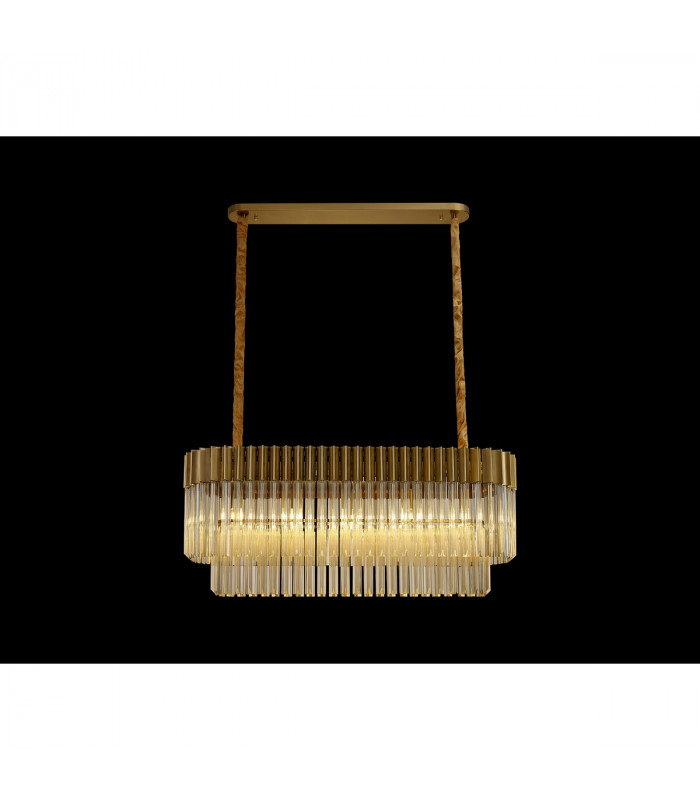 Poland Ceiling Pendant Rectangle 5 Light E14 Brass Cognac Sculpted Glass-3