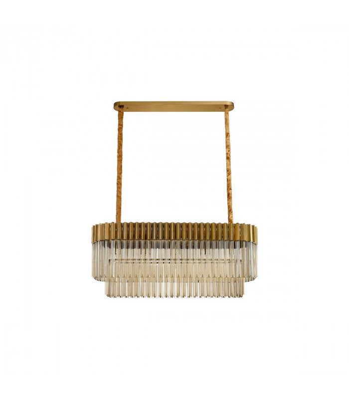 Poland Ceiling Pendant Rectangle 5 Light E14 Brass Cognac Sculpted Glass-4