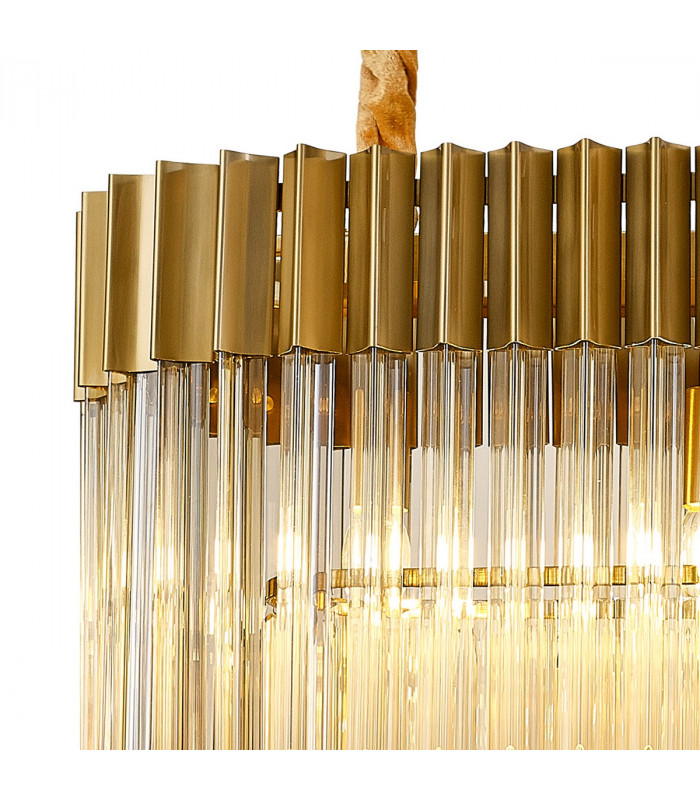 Poland Ceiling Pendant Rectangle 5 Light E14 Brass Cognac Sculpted Glass-6